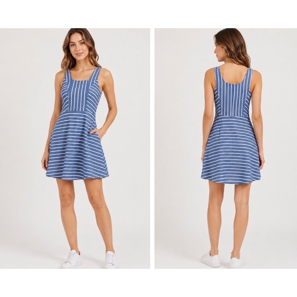 Vineyard Vines Dresses & Skirts - Vineyard Vines Fit & Flare Mini Dress Womens Sz 2 Blue White Striped Sleeveless